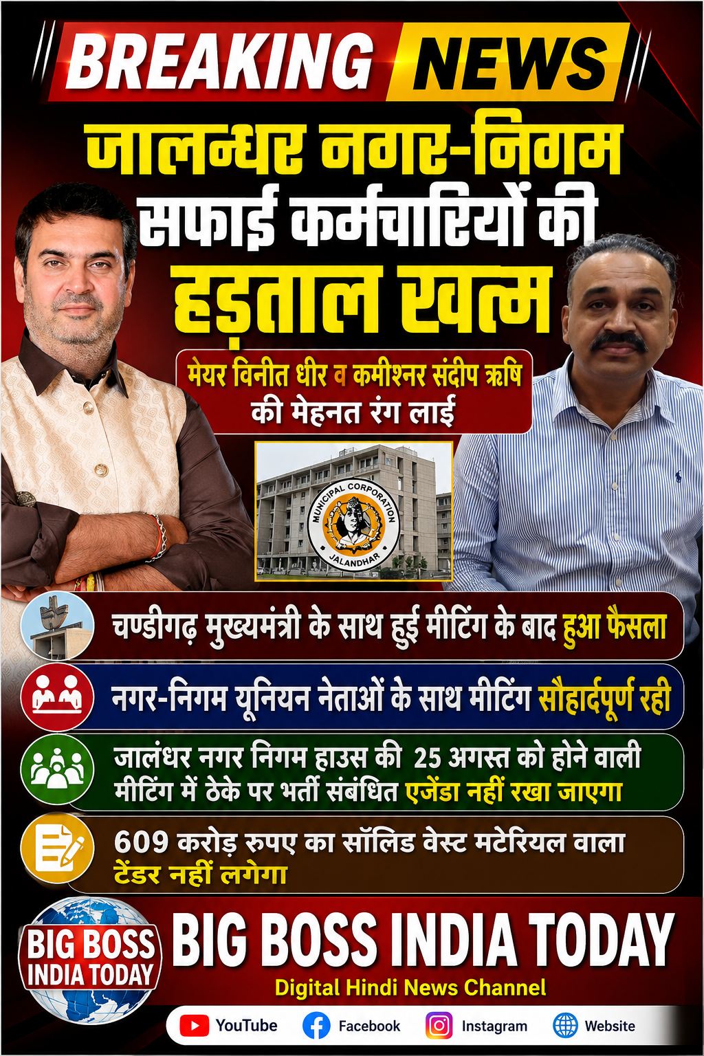 नगर-निगम जालन्धर की हड़ताल खत्म, वापिस काम पर लोटे सफाई कर्मी, शहर में कूड़े-करकट की लिफ्टिंग शुरू