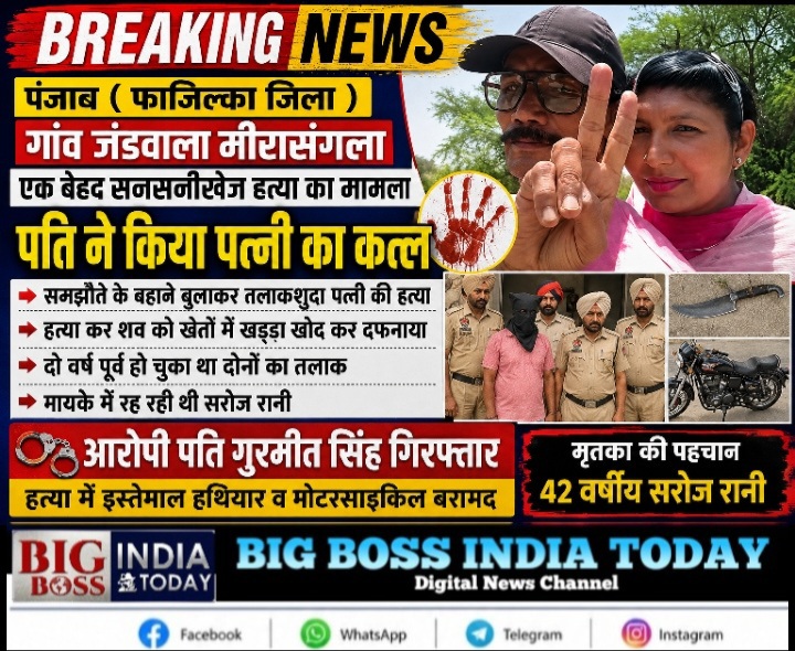फाजिल्का में दिल दहला देने वाली वारदात, आरोपी पति गिरफ्तार