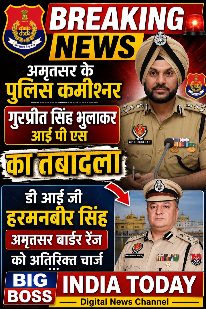 अमृतसर पुलिस कमिश्नर गुरप्रीत सिंह भुल्लर का तबादला, हरमनबीर सिंह को अतिरिक्त प्रभार