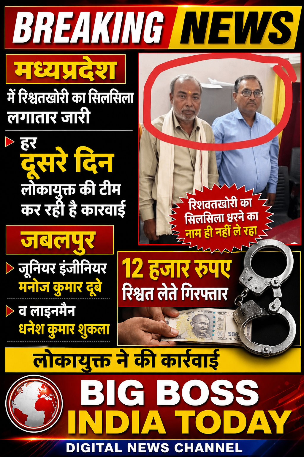 मध्य प्रदेश में रिश्वतखोर अधिकारी-कर्मचारियों पर कार्रवाई का सिलसिला लगातार जारी