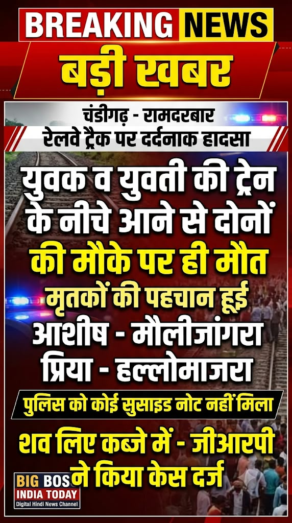पंजाब ट्रेन के नीचे आने से युवक व युवती की मौके पर मौत