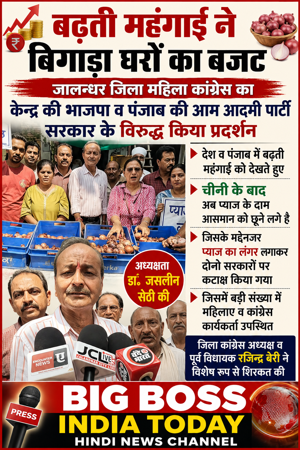 बढ़ती महंगाई के विरोध में जिला महिला कांग्रेस का प्रदर्शन, प्याज का लगाया लंगर