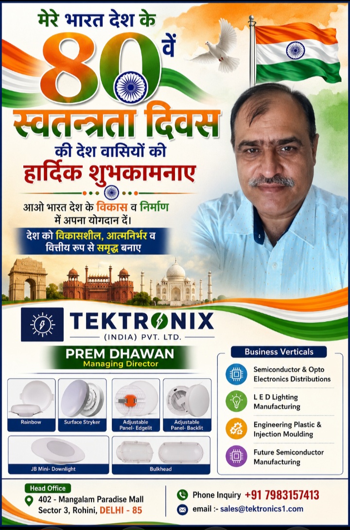 भारत के 80वें स्वतंत्रता दिवस के शुभ अवसर पर देश के सभी नागरिकों को हार्दिक बधाई एवं मंगलकामनाएँ